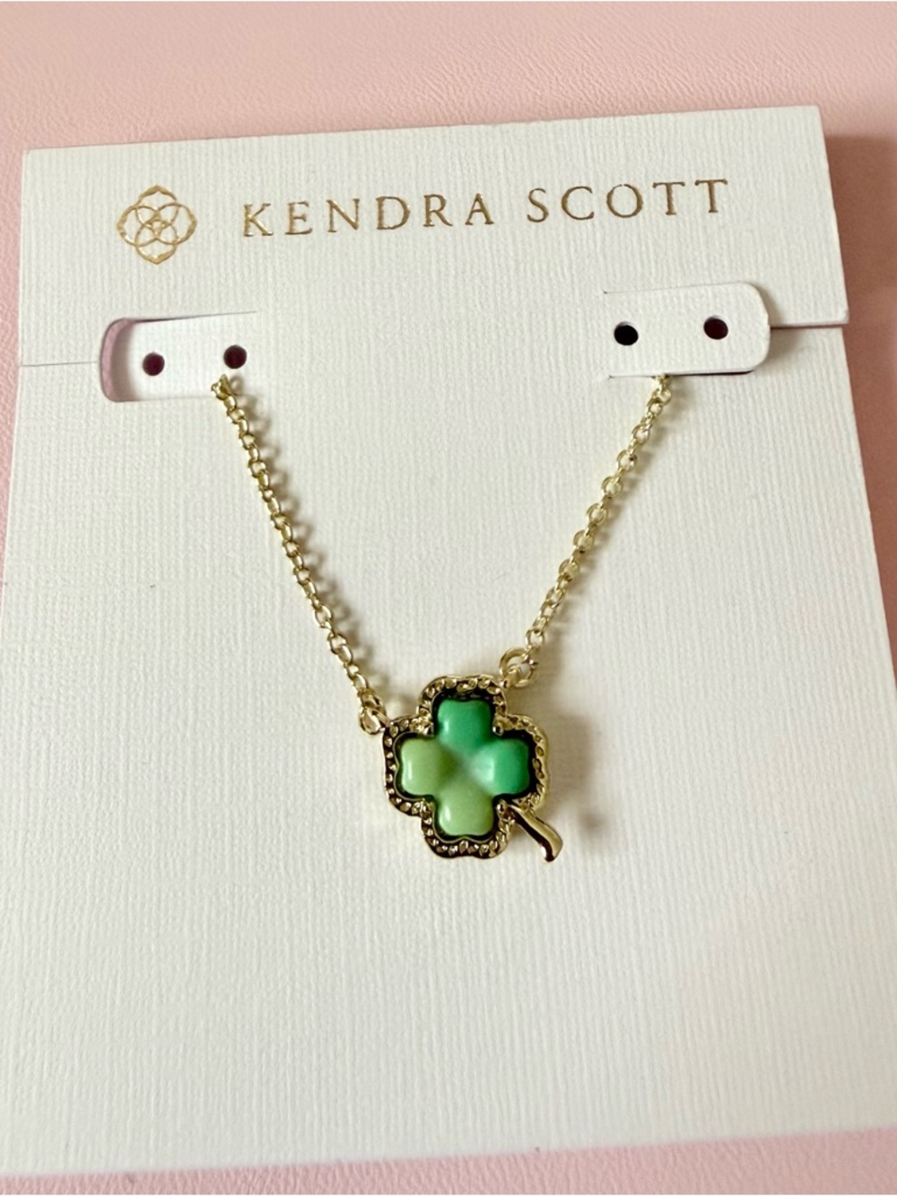 Kendra Scott Gold Necklace with Green Clover Pendant